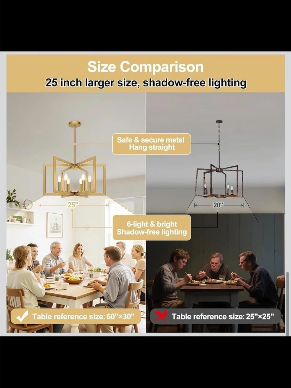 25”-61” Adjustable Gold Chandelier - Modern Light Fixture - New in Box